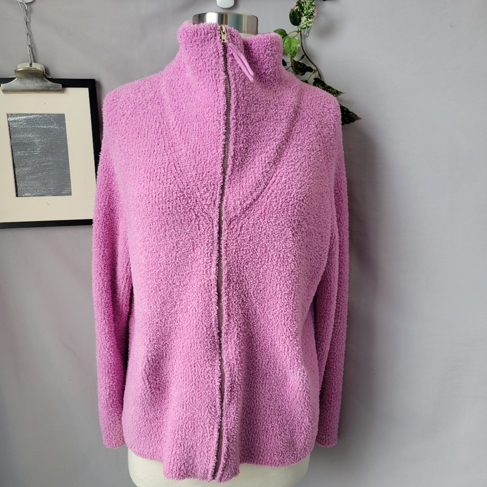 One Grey Day Textured Knit Full Zip‎ Up Mock Neck Pink L
